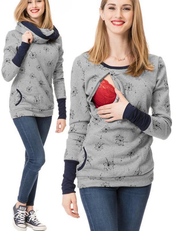 Drune | Schwangerschafts-Chaps, Krankenschwester-Sweatshirts, Blumendruck, Taschen, Reißverschluss, Stillkleidung