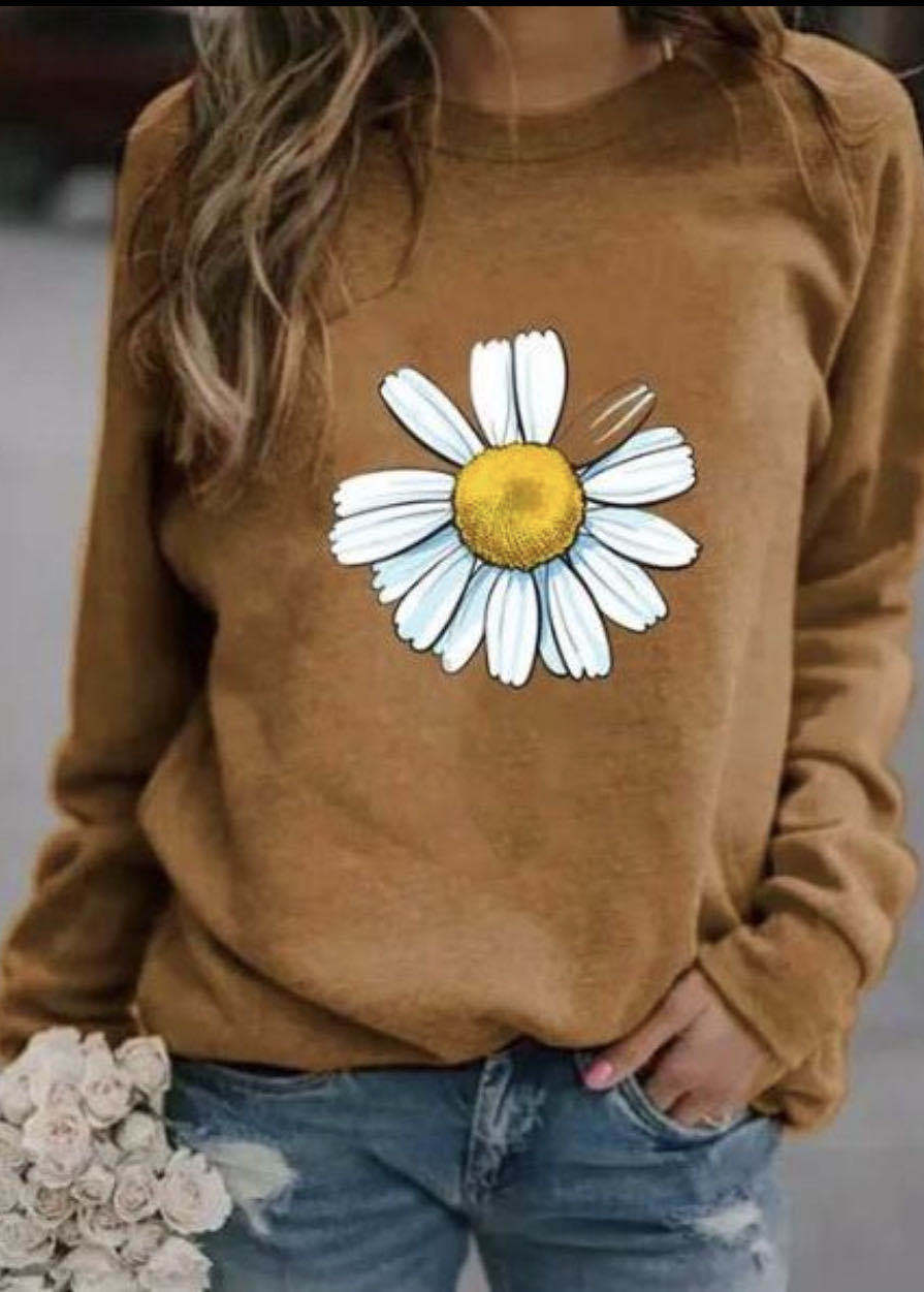 Damen Sweatshirt mit großem Gänseblümchen‑Print, Rundhalsausschnitt und lässigem Oversize‑Schnitt Drune