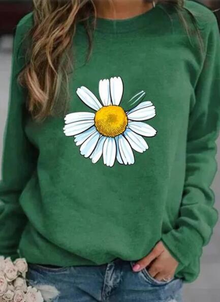 Damen Sweatshirt mit großem Gänseblümchen‑Print, Rundhalsausschnitt und lässigem Oversize‑Schnitt Drune