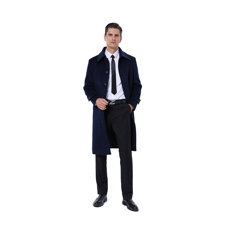 Herren Langmantel aus Wollmix mit schlichter Knopfleiste und verstellbaren Manschetten Drune