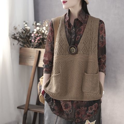 Damen Strickweste mit tiefem V-Ausschnitt und praktischen Taschen Drune 1759203291