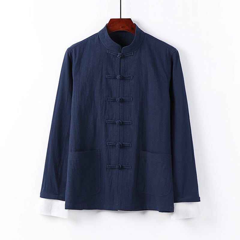Herren Traditionelle chinesische Tang-Jacke mit Stehkragen und Knotenverschlüssen Drune