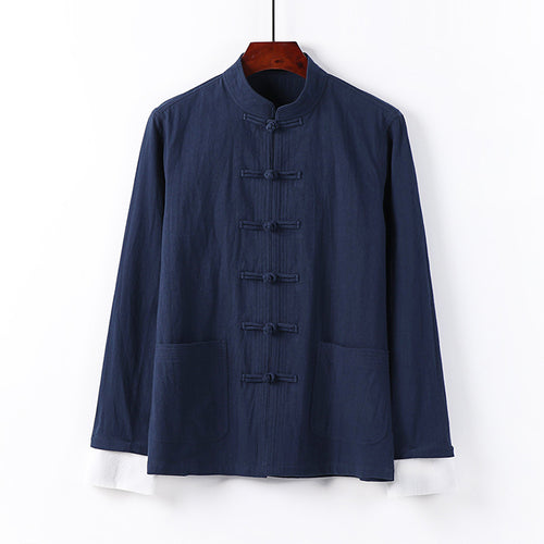 Herren Traditionelle chinesische Tang-Jacke mit Stehkragen und Knotenverschlüssen Drune