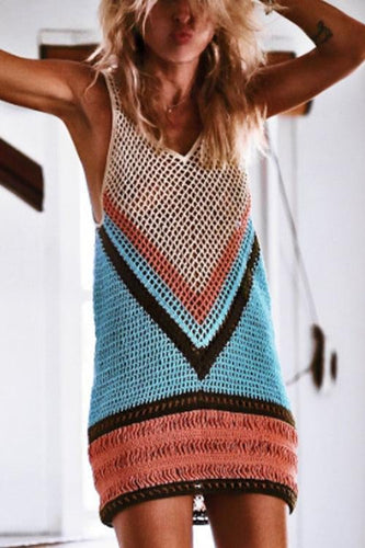 Drune | Rosiedress Farbblock Aushöhlen Strand Cover Up