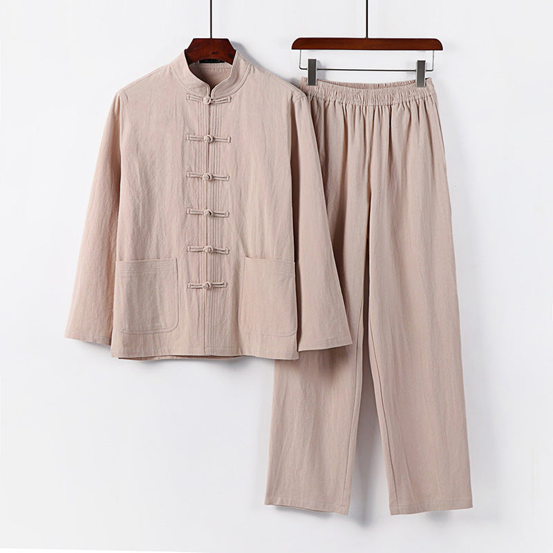 Herren Zweiteiliges Leinen-Baumwoll Loungewear-Set Drune