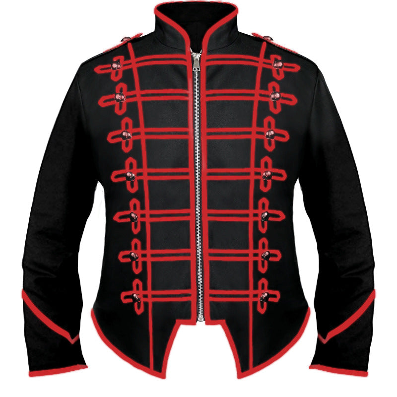 Herren nan Hussaren-Uniformjacke im Parade-Stil mit Stehkragen Zierkordeln und verdecktem Reißverschluss Drune