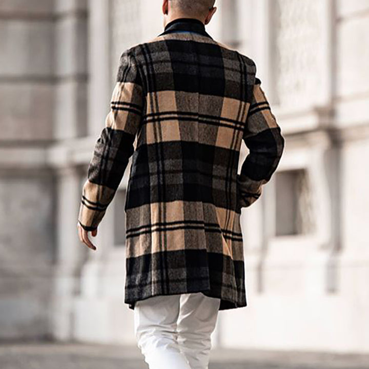 Herren Langer karierter Wollmix-Mantel mit Reverskragen und schlanker Silhouette Drune