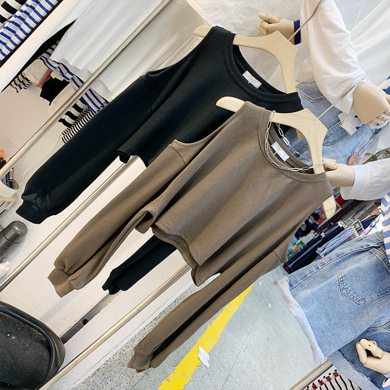 Damen lässiges Crop-Top mit langen Ärmeln Drune