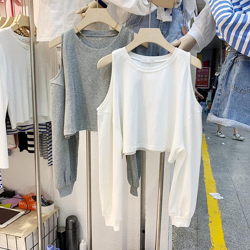 Damen lässiges Crop-Top mit langen Ärmeln Drune
