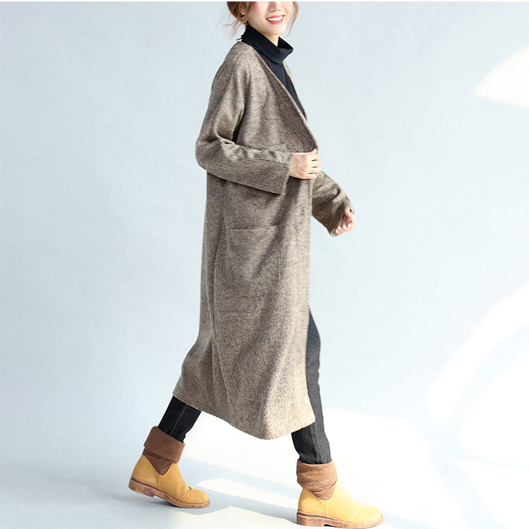 Drune | Vintage-Taschen khaki Baumwolle lange Cardigans Übergröße lange Ärmel Trenchcoats
