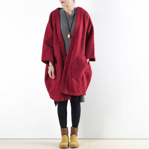 Drune | Winter rote Wollmäntel übergroße Damen Winteroberbekleidung originales Design