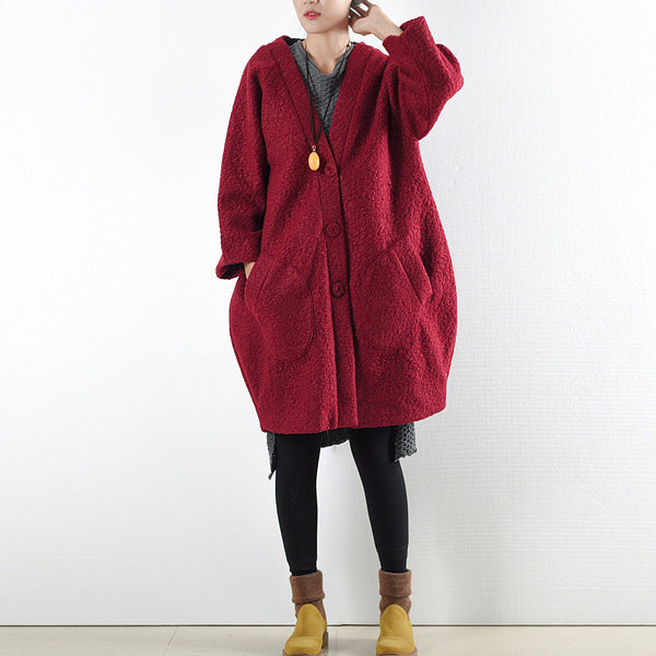 Drune | Winter rote Wollmäntel übergroße Damen Winteroberbekleidung originales Design