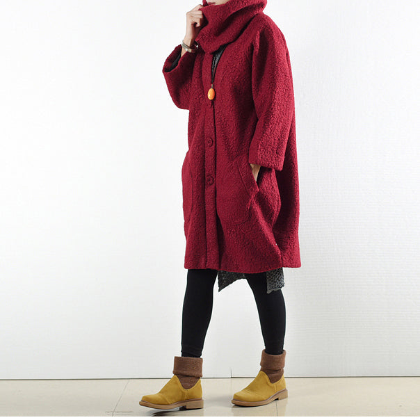 Drune | Winter rote Wollmäntel übergroße Damen Winteroberbekleidung originales Design