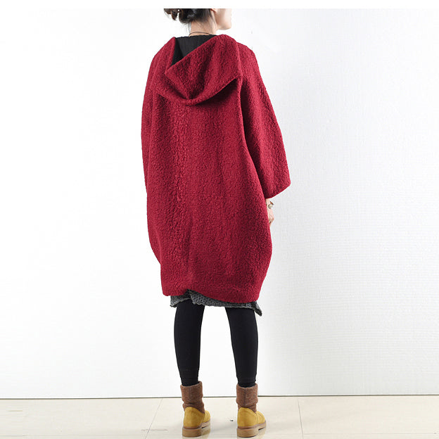 Drune | Winter rote Wollmäntel übergroße Damen Winteroberbekleidung originales Design