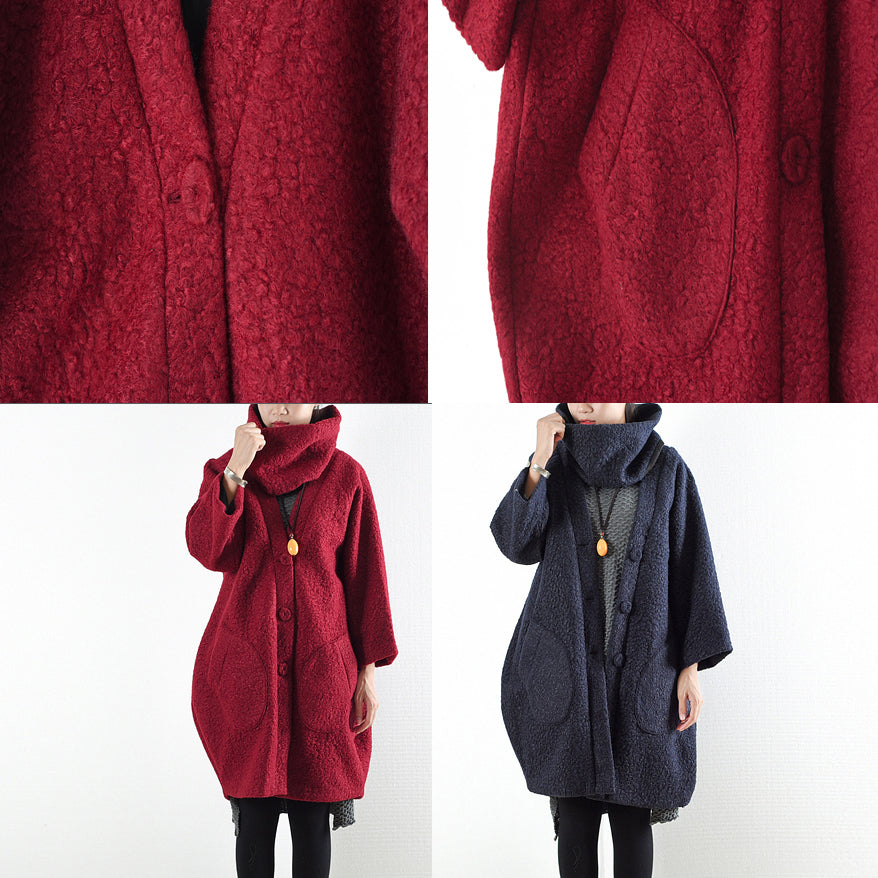 Drune | Winter rote Wollmäntel übergroße Damen Winteroberbekleidung originales Design
