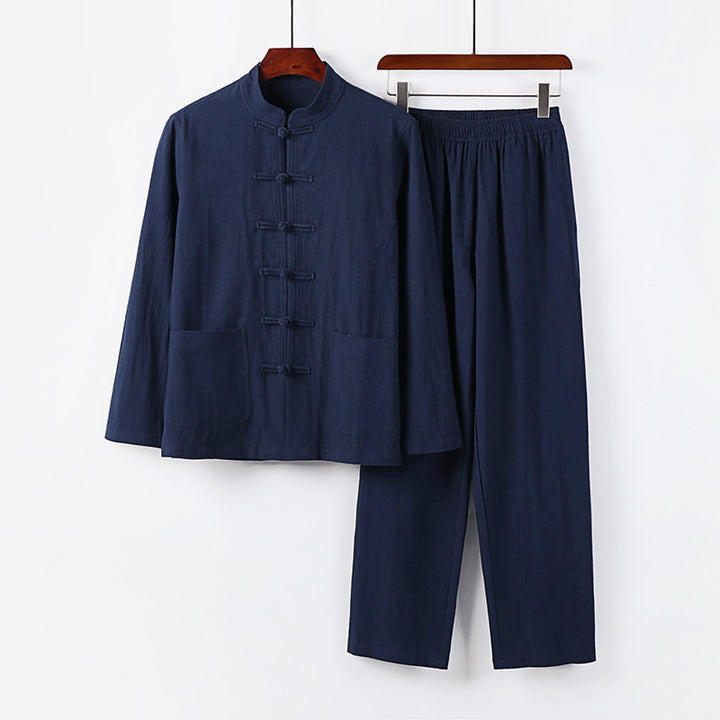 Herren Zweiteiliges Leinen-Baumwoll Loungewear-Set Drune