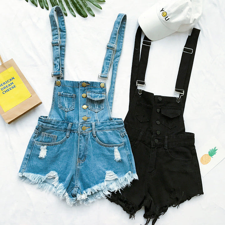 Drune | Denim Baumwolle Träger Shorts Lose Overall Romper