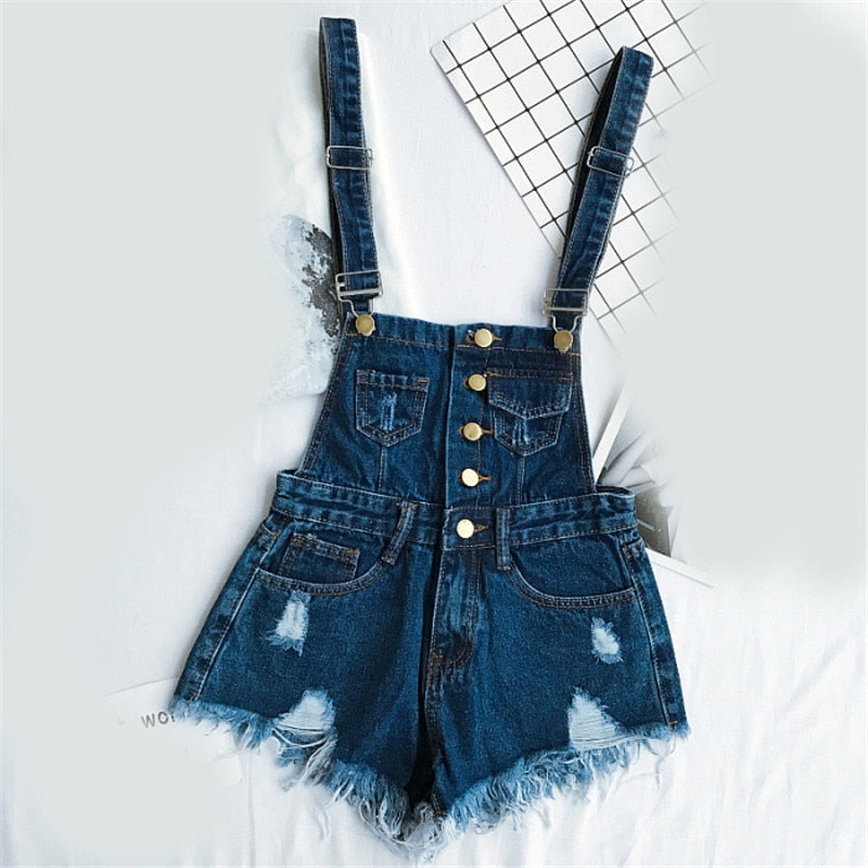 Drune | Denim Baumwolle Träger Shorts Lose Overall Romper