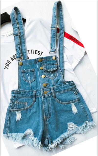 Drune | Denim Baumwolle Träger Shorts Lose Overall Romper