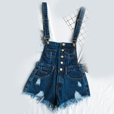 Drune | Denim Baumwolle Träger Shorts Lose Overall Romper