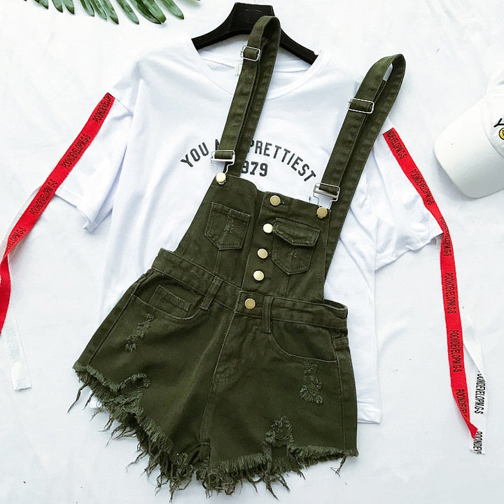 Drune | Denim Baumwolle Träger Shorts Lose Overall Romper