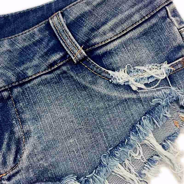 Drune | Hellblaue Low Waist Micro Mini Denim Shorts
