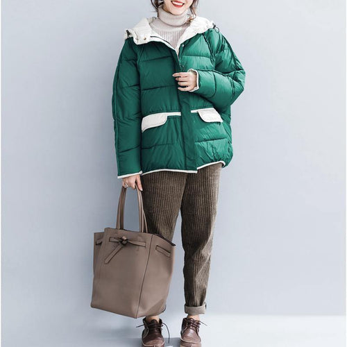 Drune | hochwertige grüne Baumwolljacke Plus-Size-Bekleidung mit Kapuze Kordelzug dicke Taschen mit Reißverschluss Baumwolljacken