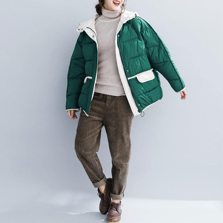 Drune | hochwertige grüne Baumwolljacke Plus-Size-Bekleidung mit Kapuze Kordelzug dicke Taschen mit Reißverschluss Baumwolljacken