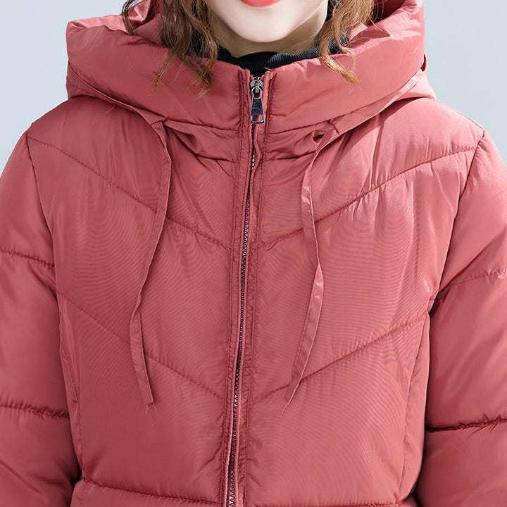 Drune | weißer trendiger Plus-Size Kapuzen-Cotton-Mantel Elegante Taschen mit Reißverschluss Winter-Cotton-Mäntel