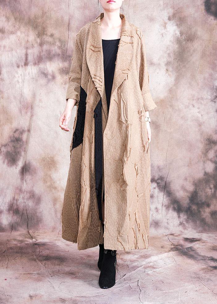Drune | khaki Mantel Damen große Größen Kleidung umklappbarer Kragen Bindegürtel Mäntel