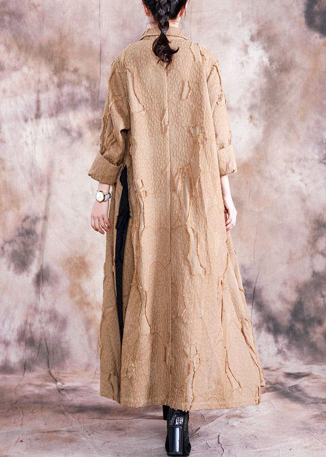 Drune | khaki Mantel Damen große Größen Kleidung umklappbarer Kragen Bindegürtel Mäntel