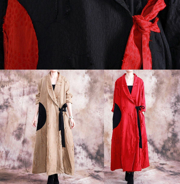 Drune | khaki Mantel Damen große Größen Kleidung umklappbarer Kragen Bindegürtel Mäntel