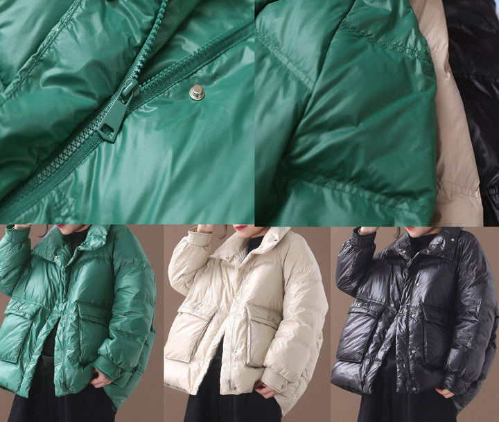 Drune | weiße Gänsedaunenjacke Plus-Size-Bekleidung Schneejacken zwei Taschen Stehkragenmäntel