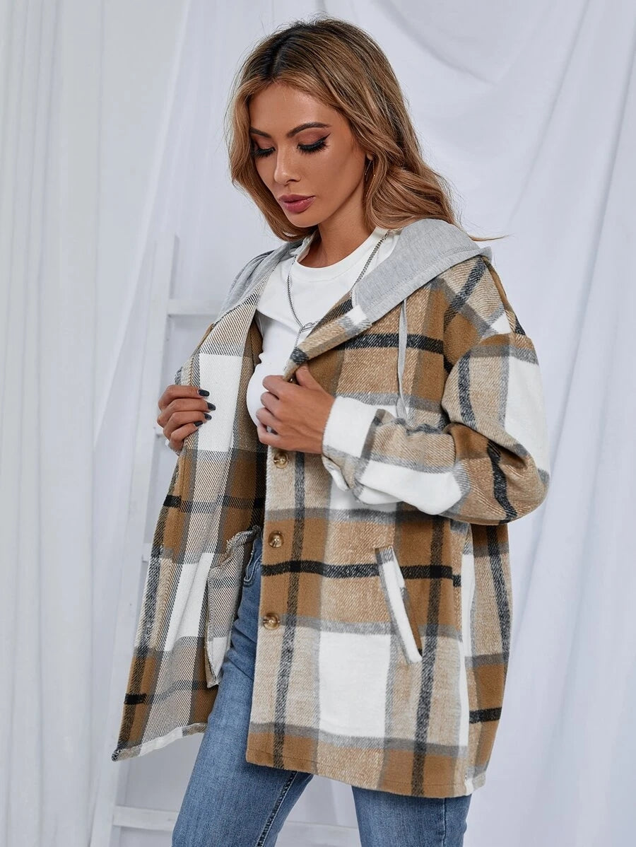 Drune | Length Tweed Karo Kapuzenjacke