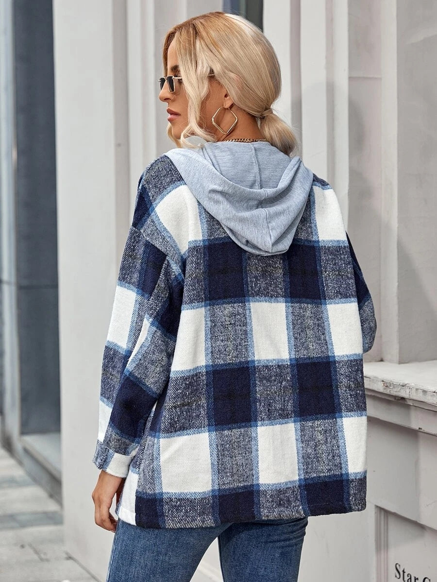 Drune | Length Tweed Karo Kapuzenjacke