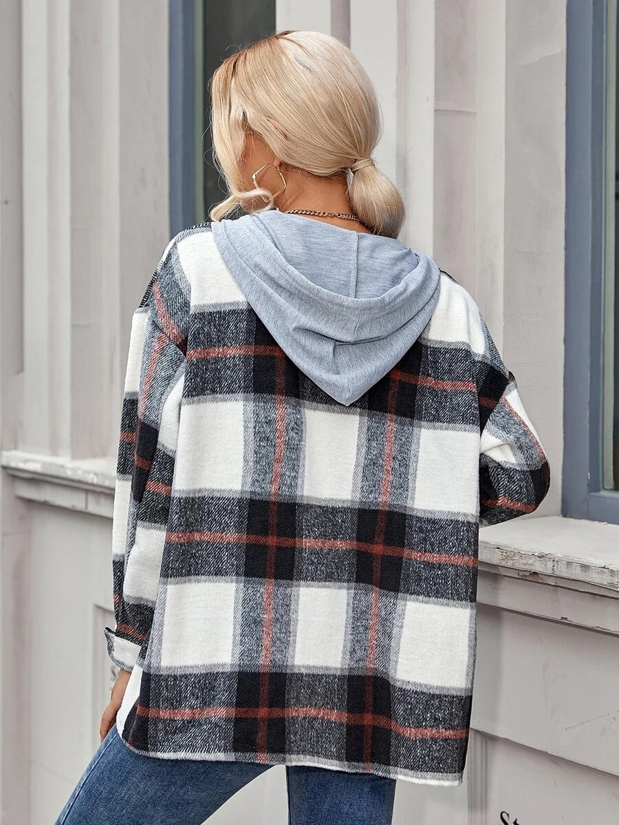 Drune | Length Tweed Karo Kapuzenjacke