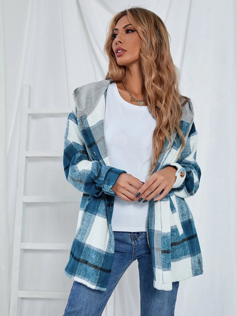 Drune | Length Tweed Karo Kapuzenjacke
