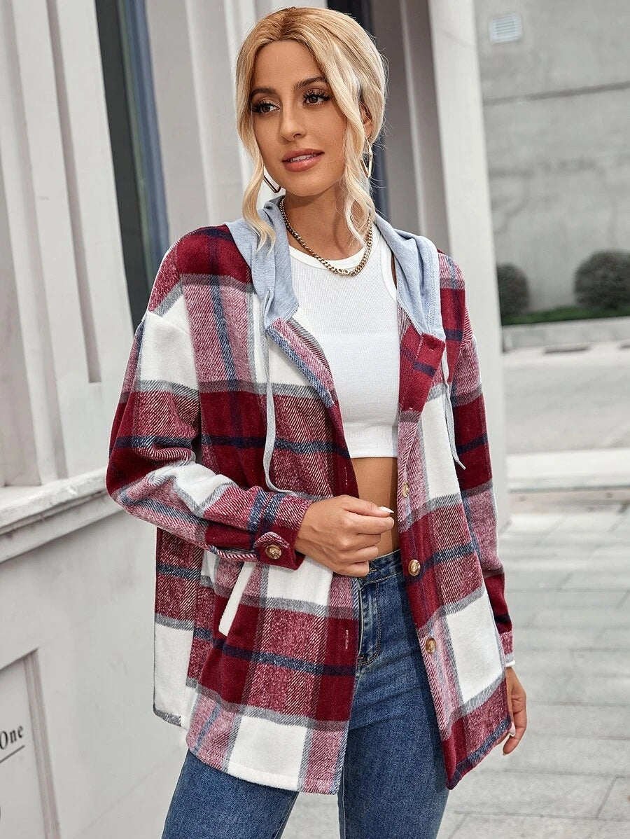 Drune | Length Tweed Karo Kapuzenjacke