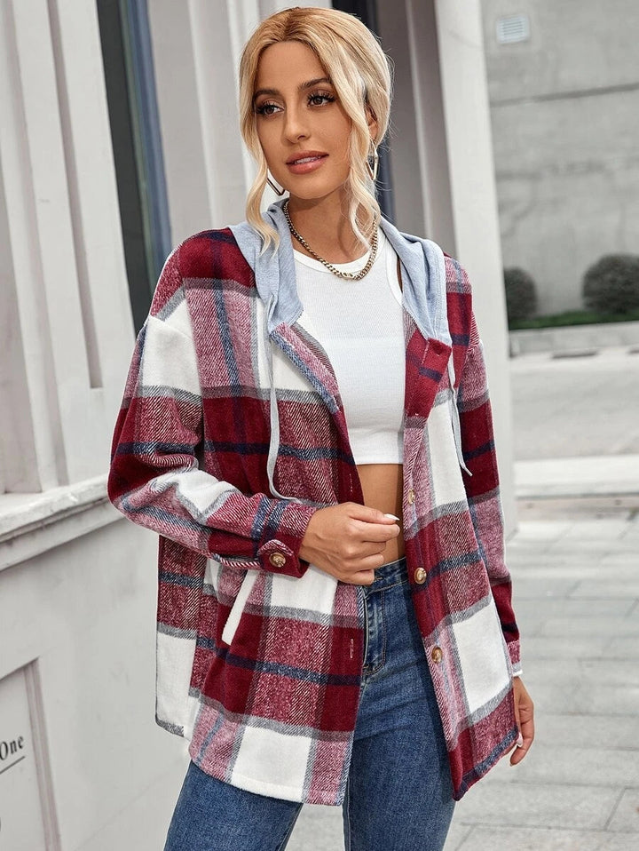 Drune | Length Tweed Karo Kapuzenjacke