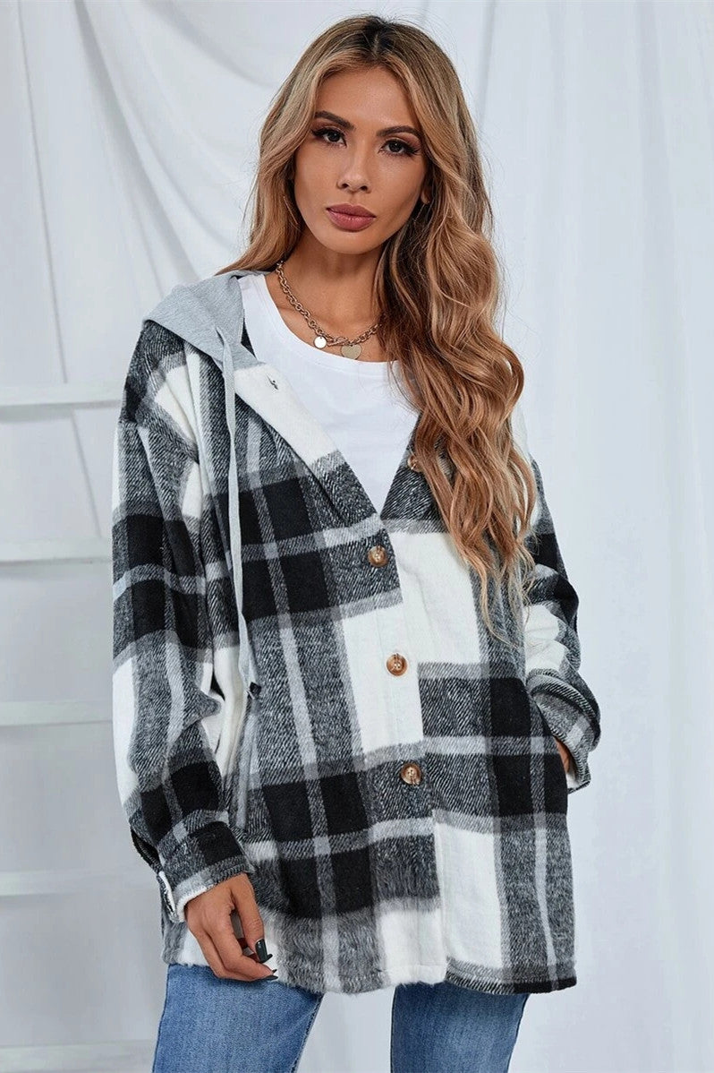 Drune | Length Tweed Karo Kapuzenjacke