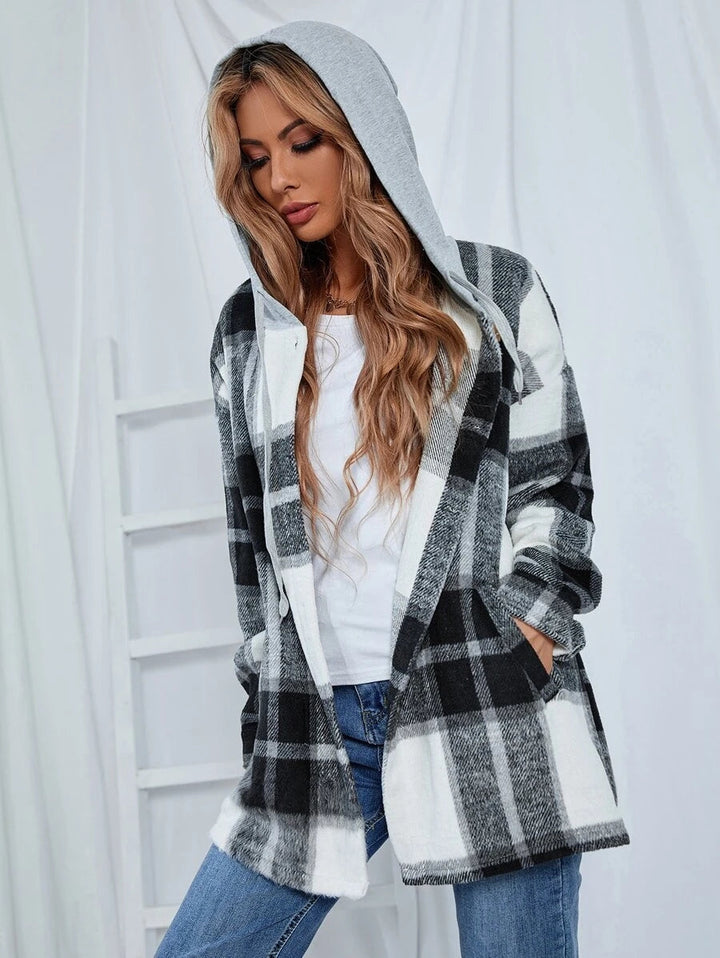 Drune | Length Tweed Karo Kapuzenjacke