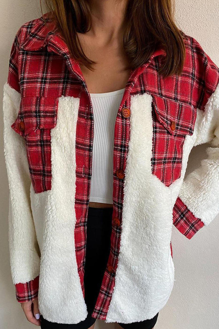 Drune | Druck Plüsch Patchwork Kontrastjacke