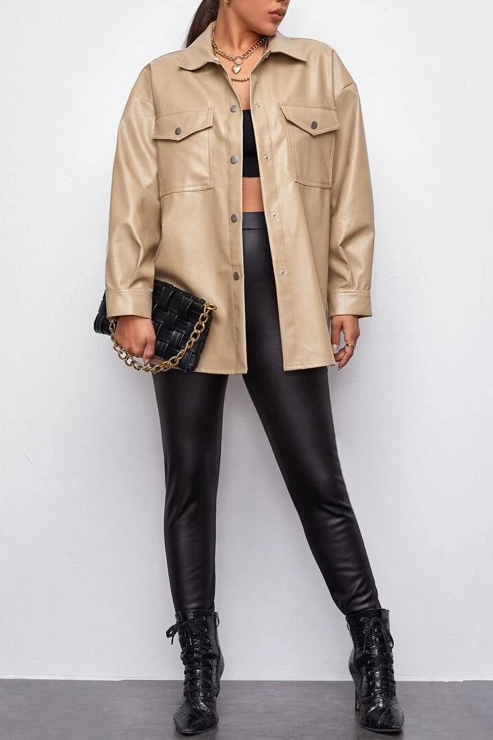 Drune | Plans Khaki Faux Leder Shacket