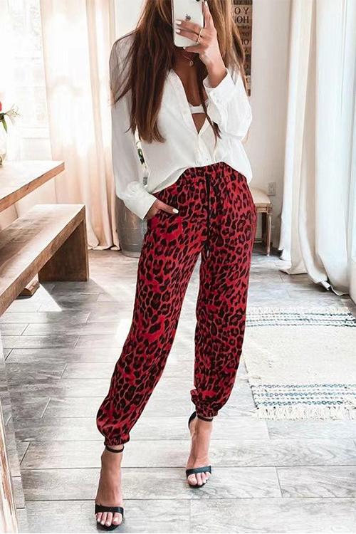 Drune | Rosiedress Kordelzug Taille Taschen Leopard Jogger