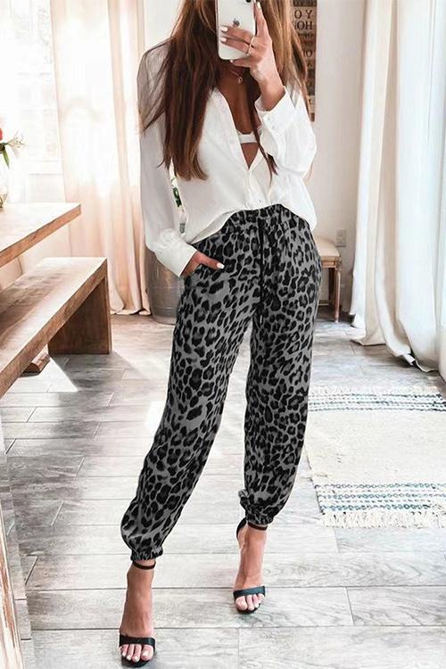 Drune | Rosiedress Kordelzug Taille Taschen Leopard Jogger