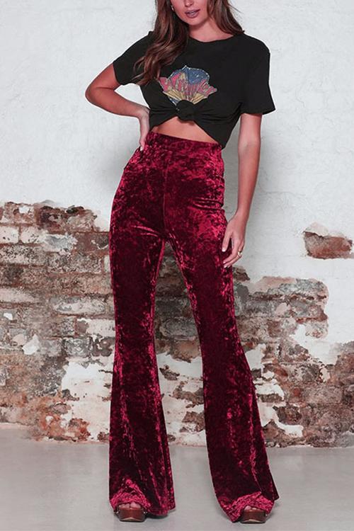 Drune | Rosiedress Elastischer Bund Schlaghosen Samt Pants