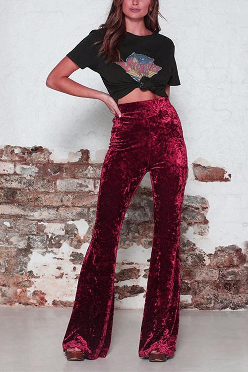 Drune | Rosiedress Elastischer Bund Schlaghosen Samt Pants