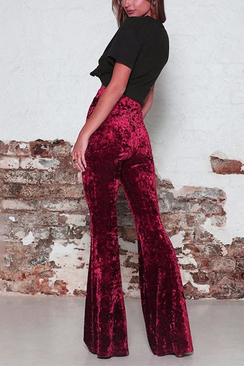 Drune | Rosiedress Elastischer Bund Schlaghosen Samt Pants