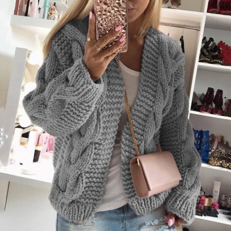 Damen Strickjacke im angesagten Grobstrick-Design mit tiefem V-Ausschnitt Drune