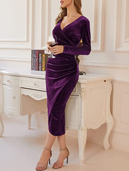 Drune | Langärmeliges Bodycon-Midikleid Aus Samt